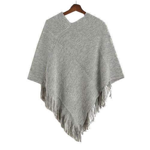 Poncho à Manches Amples Avec Franges - Cape Tricotée Décontractée Pour Automne/Hiver - Style Châle, Lavable En Machine