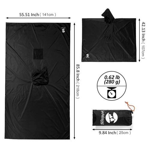 Poncho Pluie 3 En 1 Imperméable – EVA – 200x127 Cm – Usage Poncho, Auvent, Couverture Camping – Avec Capuche & Boutons – Unisexe