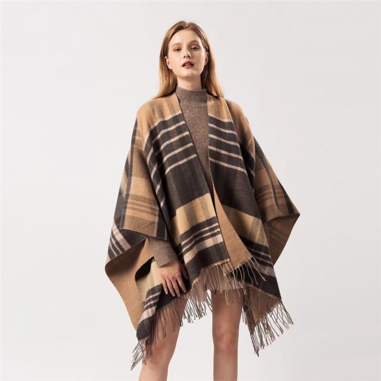 Poncho à Manches Chauve-souris Pour Femme - En Laine Mélangée - Col Montant - Fermeture Boutons Et Ceinture - Court - Pour Automne/hiver - Style Décontracté élégant - 2