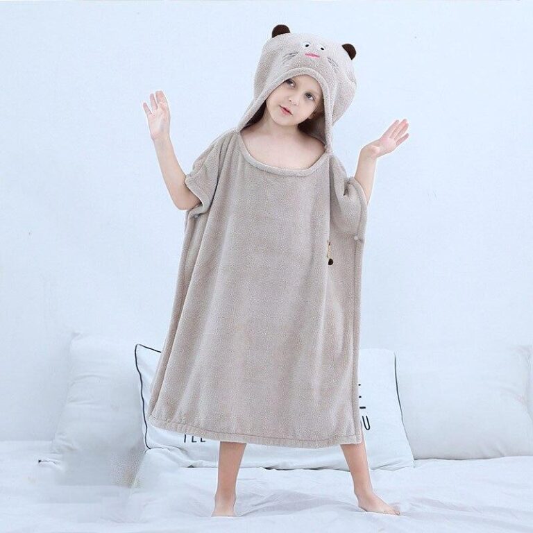 Poncho De Bain Enfant 100% Coton Avec Capuche - Serviette Absorbante Garçon Fille